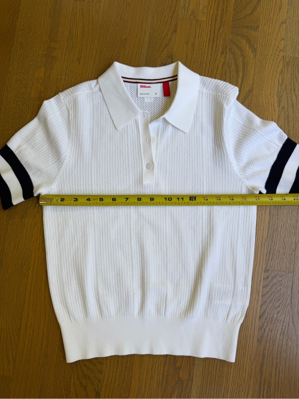 Wilson Essex Polo Sweater Knit Short Sleeve Top Bright White Navy Stripe Small - Picture 5 of 11